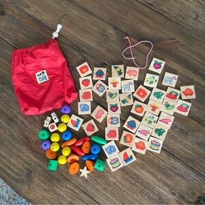 Plan Toys wooden lacing beads and memory/matching game set